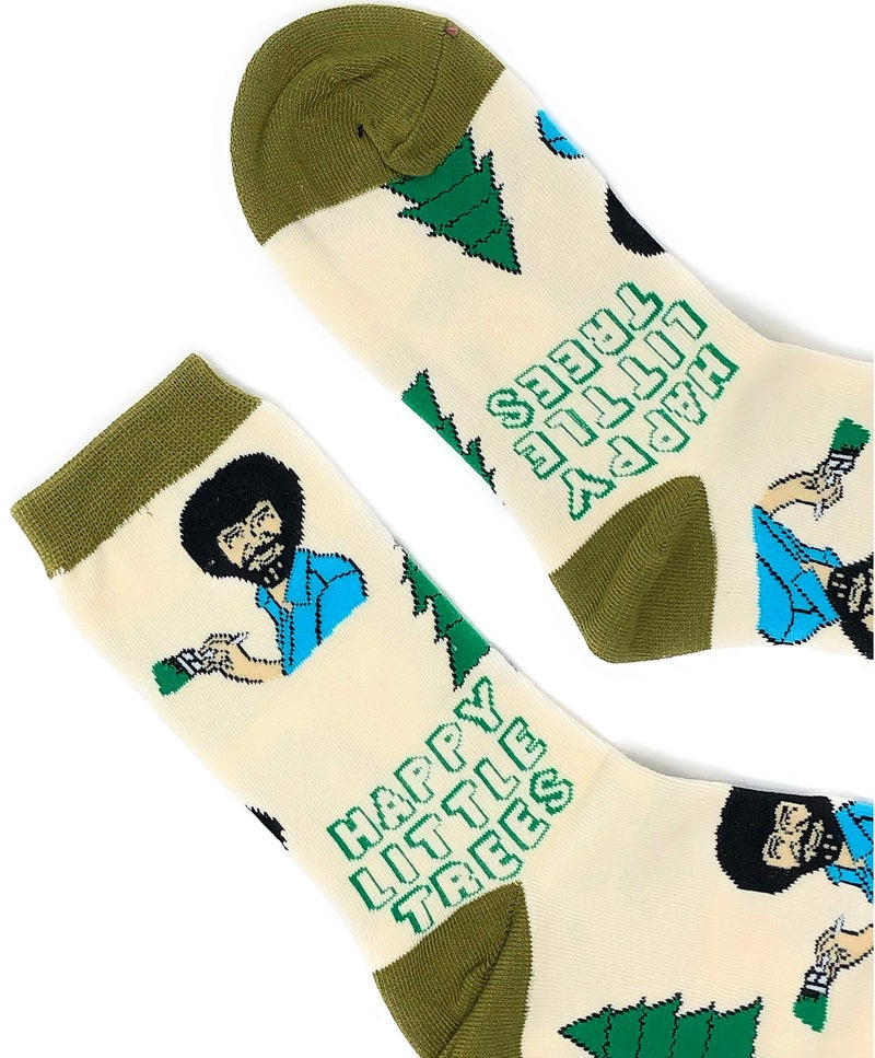ooohyeah Men's Novelty Crew Exclusive Crew Socks for Bob Ross, Funny Crazy Dress Cotton Socks, Always Happy Trees, Size 8-13 - Image 3